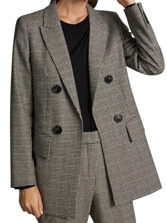 Massimo Dutti Jackets & Blazers - Massimo Dutti Houndstooth Wool Blend Open Front Double Breasted Blazer‎ Size 4
